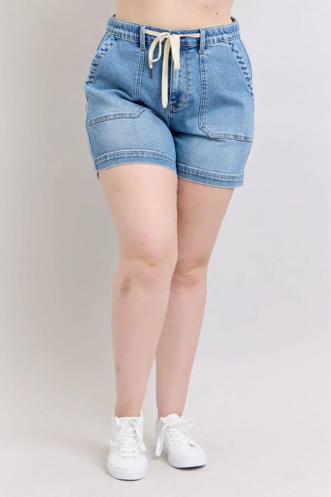 Judy Blue Plus Size High Waist Vintage Wash Denim Shorts - THE AMERICAN BLUE