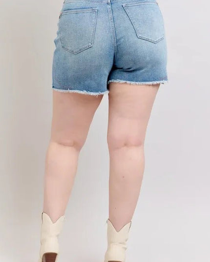 Judy Blue Plus Size High Waist Western Embroidery Detail Cut Off Denim Shorts - THE AMERICAN BLUE