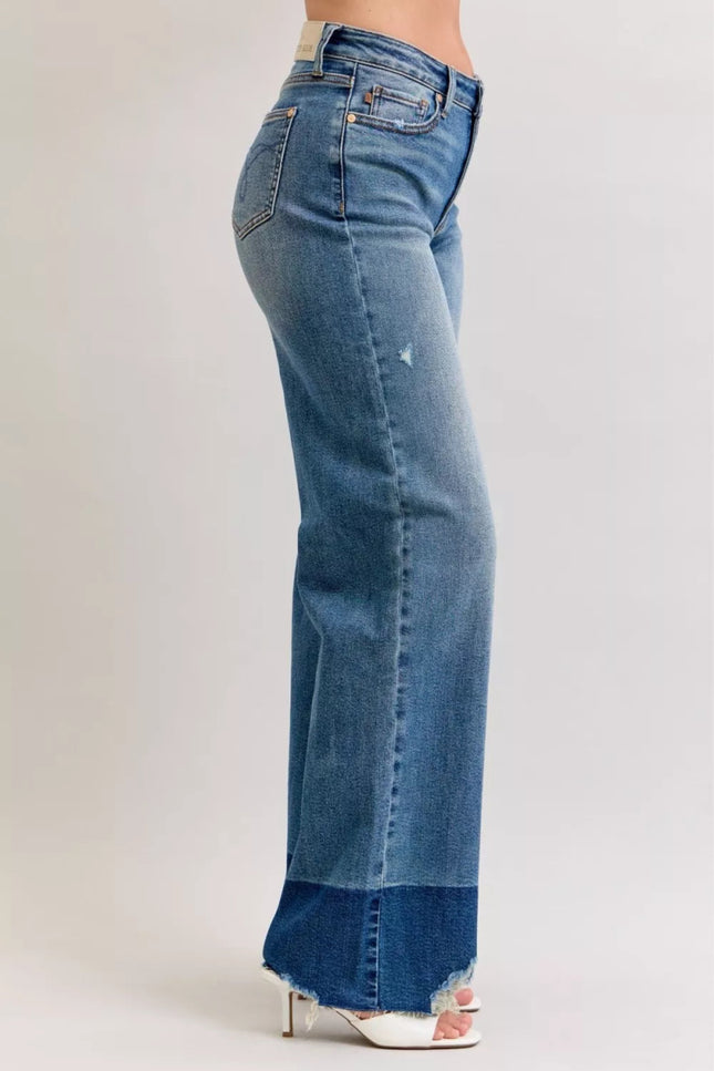 Judy Blue Raw Hem High Waist Column Straight Jeans - THE AMERICAN BLUE