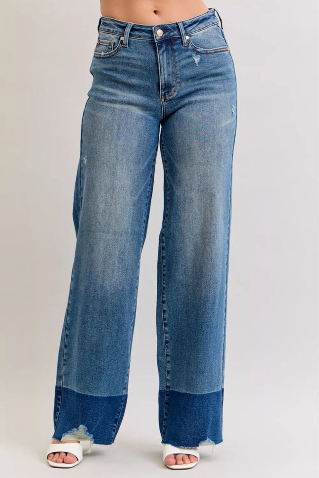 Judy Blue Raw Hem High Waist Column Straight Jeans - THE AMERICAN BLUE