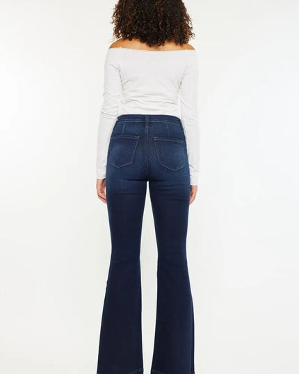 Kancan Button Fly High Rise Distressed Flare Jeans - THE AMERICAN BLUE