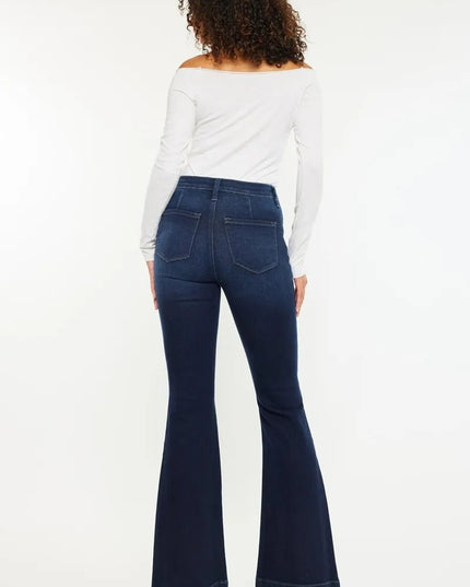 Kancan Button Fly High Rise Distressed Flare Jeans - THE AMERICAN BLUE