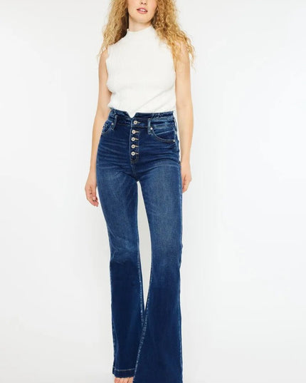 Kancan Button Fly High Rise Flare Jeans - THE AMERICAN BLUE