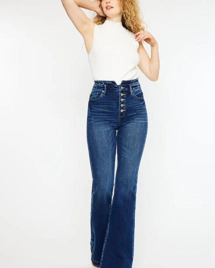 Kancan Button Fly High Rise Flare Jeans - THE AMERICAN BLUE