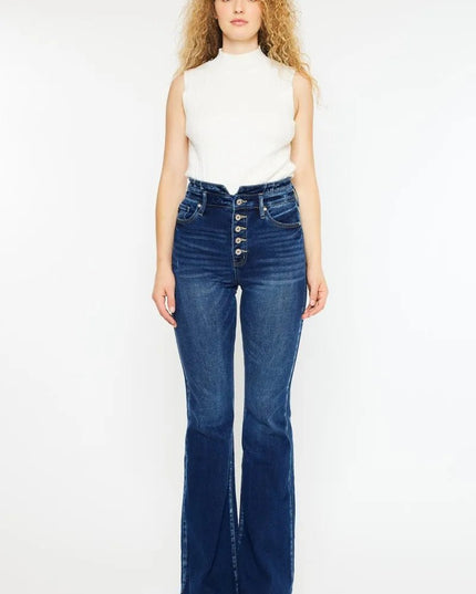 Kancan Button Fly High Rise Flare Jeans - THE AMERICAN BLUE