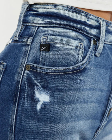 Kancan Button Fly High Rise Raw Hem Denim Shorts - THE AMERICAN BLUE