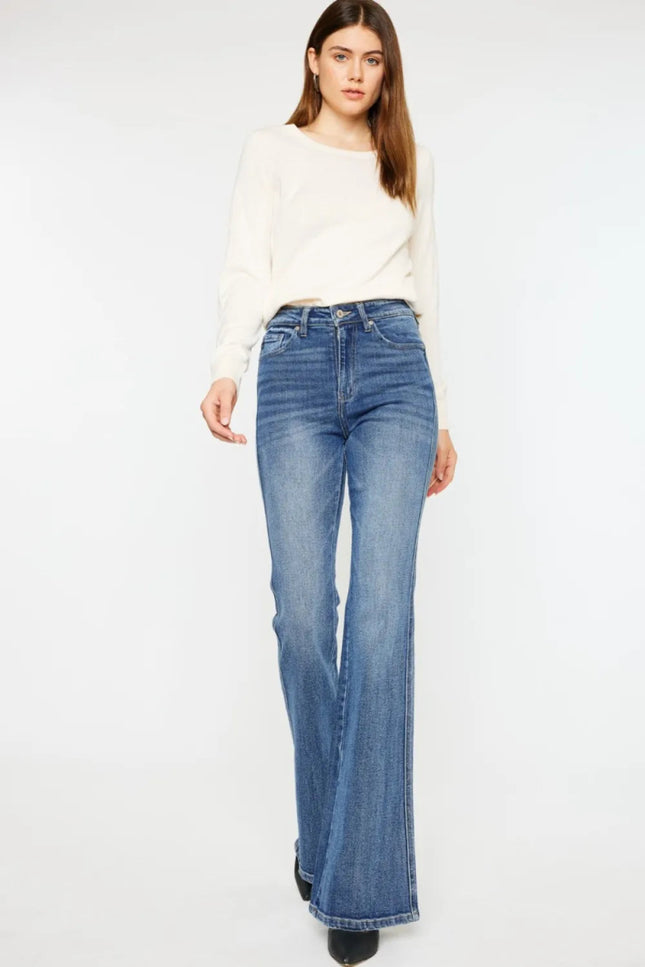 Kancan Cat's Whiskers High Waist Flare Jeans - THE AMERICAN BLUE