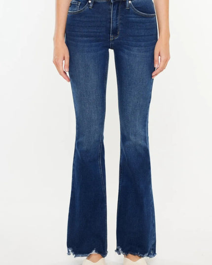 Kancan Cat's Whiskers Raw Hem Flare Jeans - THE AMERICAN BLUE