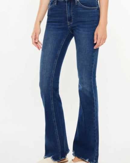 Kancan Cat's Whiskers Raw Hem Flare Jeans - THE AMERICAN BLUE