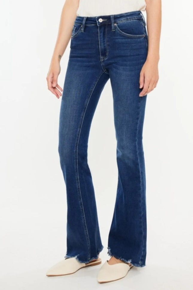 Kancan Cat's Whiskers Raw Hem Flare Jeans - THE AMERICAN BLUE
