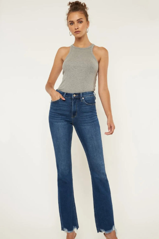 Kancan Cat's Whiskers Raw Hem Flare Jeans - THE AMERICAN BLUE