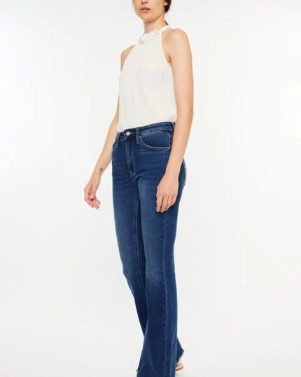 Kancan Cat's Whiskers Raw Hem Flare Jeans - THE AMERICAN BLUE