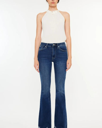 Kancan Cat's Whiskers Raw Hem Flare Jeans - THE AMERICAN BLUE