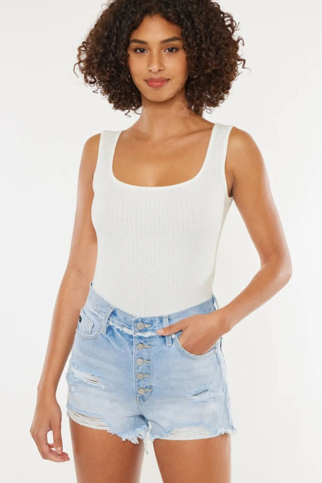 Kancan Distressed Button Fly Denim Shorts - THE AMERICAN BLUE
