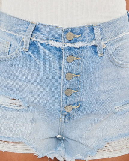 Kancan Distressed Button Fly Denim Shorts - THE AMERICAN BLUE