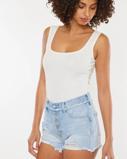 Kancan Distressed Button Fly Denim Shorts - THE AMERICAN BLUE