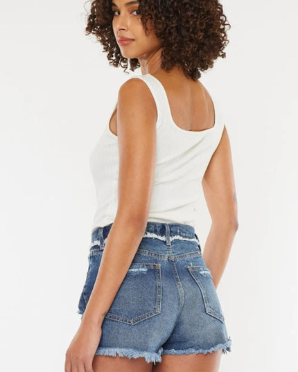 Kancan Distressed Button Fly Denim Shorts - THE AMERICAN BLUE