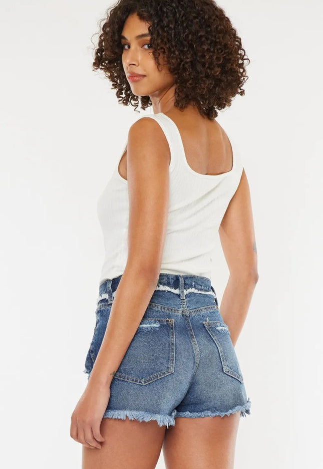 Kancan Distressed Button Fly Denim Shorts - THE AMERICAN BLUE