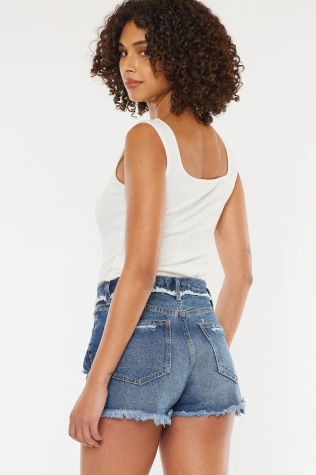Kancan Distressed Button Fly Denim Shorts - THE AMERICAN BLUE