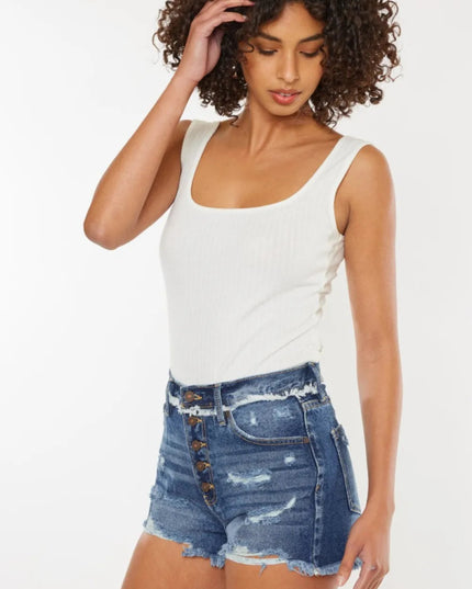 Kancan Distressed Button Fly Denim Shorts - THE AMERICAN BLUE