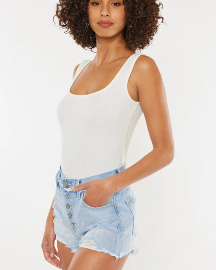 Kancan Distressed Button Fly Denim Shorts - THE AMERICAN BLUE