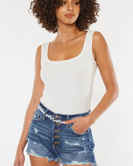 Kancan Distressed Button Fly Denim Shorts - THE AMERICAN BLUE