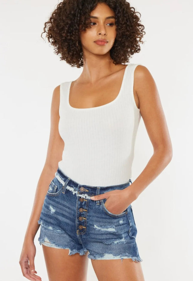 Kancan Distressed Button Fly Denim Shorts - THE AMERICAN BLUE