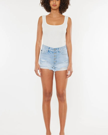 Kancan Distressed Button Fly Denim Shorts - THE AMERICAN BLUE