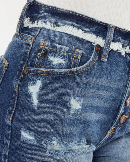 Kancan Distressed Button Fly Denim Shorts - THE AMERICAN BLUE