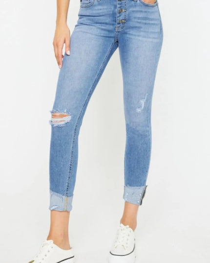 Kancan Distressed Cat's Whiskers Button Fly Jeans - THE AMERICAN BLUE