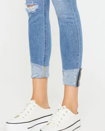 Kancan Distressed Cat's Whiskers Button Fly Jeans - THE AMERICAN BLUE