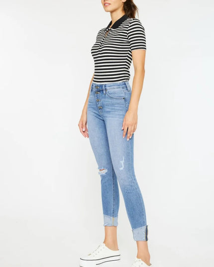 Kancan Distressed Cat's Whiskers Button Fly Jeans - THE AMERICAN BLUE