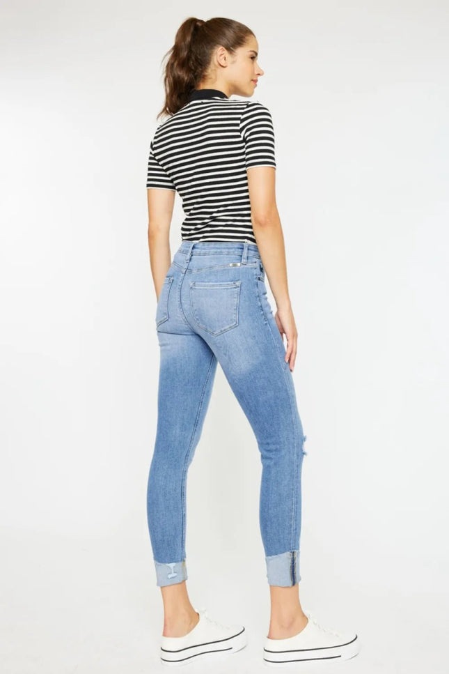 Kancan Distressed Cat's Whiskers Button Fly Jeans - THE AMERICAN BLUE