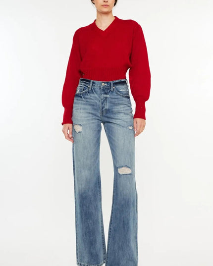 Kancan Distressed High Waist Bootcut Jeans - THE AMERICAN BLUE