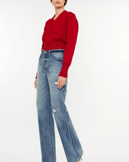 Kancan Distressed High Waist Bootcut Jeans - THE AMERICAN BLUE