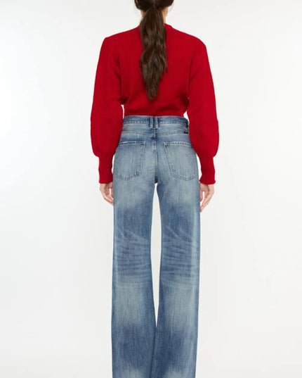 Kancan Distressed High Waist Bootcut Jeans - THE AMERICAN BLUE
