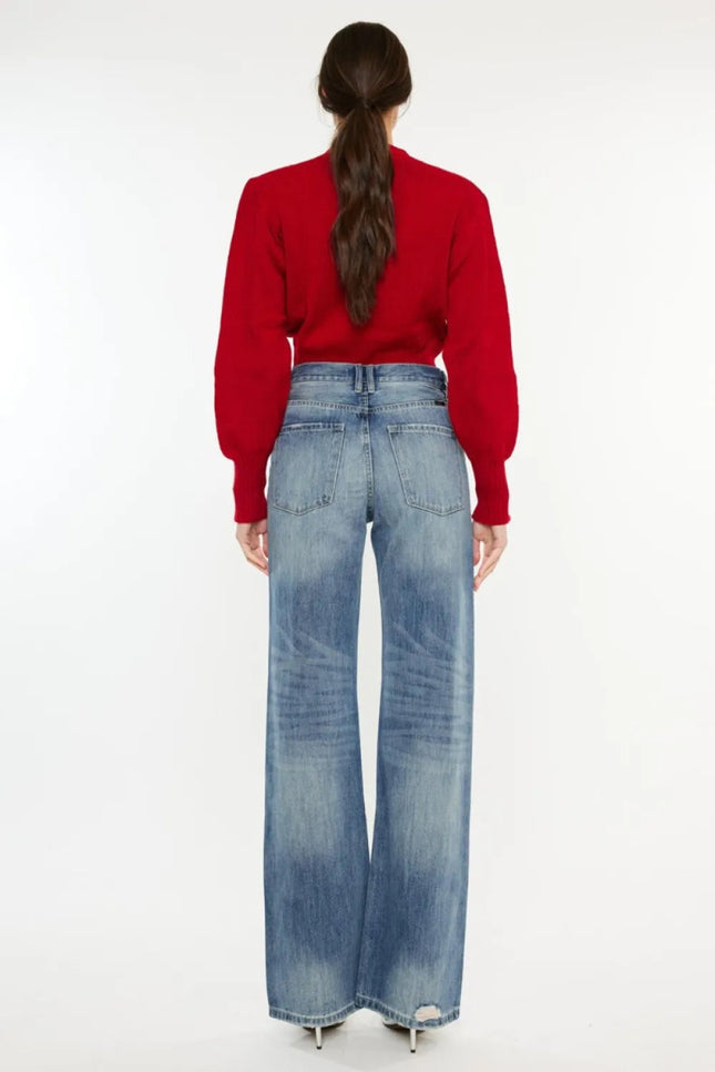 Kancan Distressed High Waist Bootcut Jeans - THE AMERICAN BLUE