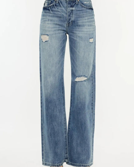 Kancan Distressed High Waist Bootcut Jeans - THE AMERICAN BLUE