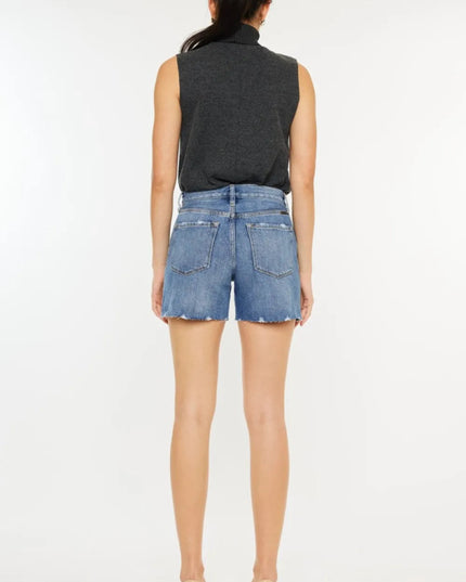 Kancan Distressed High Waist Denim Shorts - THE AMERICAN BLUE