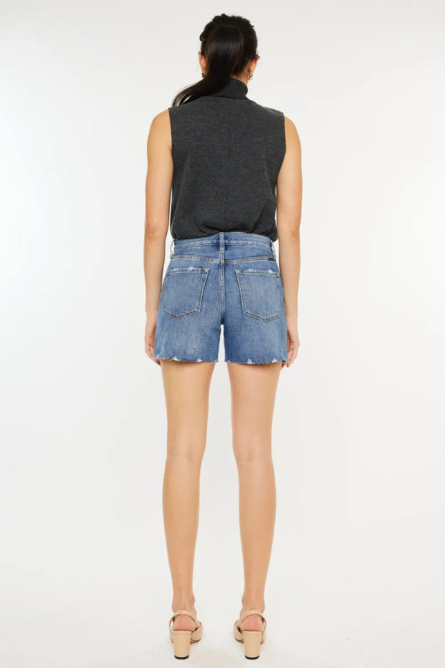 Kancan Distressed High Waist Denim Shorts - THE AMERICAN BLUE
