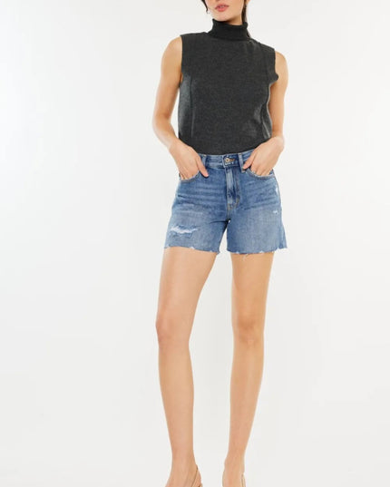 Kancan Distressed High Waist Denim Shorts - THE AMERICAN BLUE