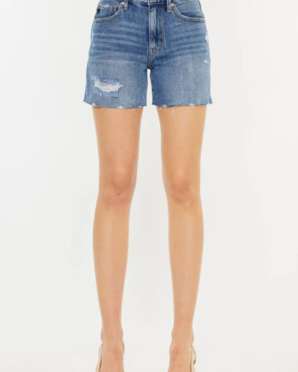 Kancan Distressed High Waist Denim Shorts - THE AMERICAN BLUE