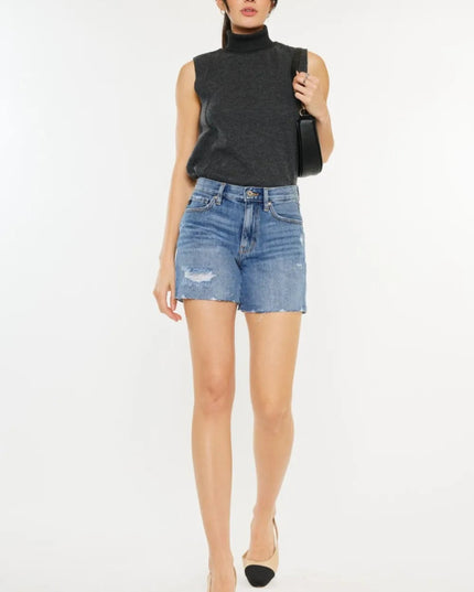 Kancan Distressed High Waist Denim Shorts - THE AMERICAN BLUE