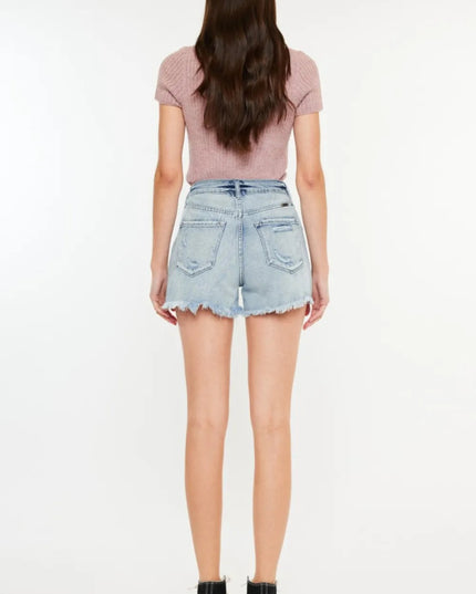 Kancan Distressed High Waist Denim Shorts with Pockets - THE AMERICAN BLUE