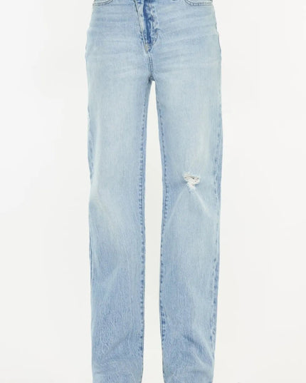 Kancan Distressed High Waist Straight Jeans - THE AMERICAN BLUE