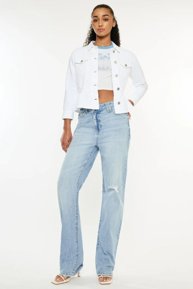 Kancan Distressed High Waist Straight Jeans - THE AMERICAN BLUE