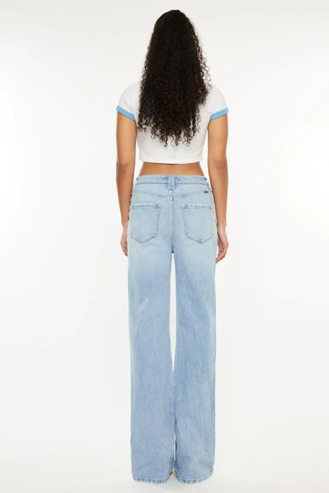 Kancan Distressed High Waist Straight Jeans - THE AMERICAN BLUE