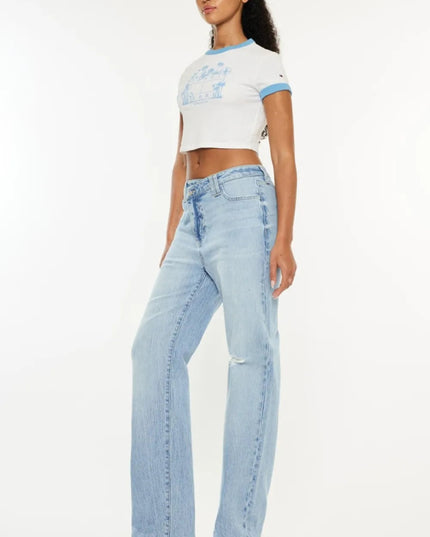 Kancan Distressed High Waist Straight Jeans - THE AMERICAN BLUE