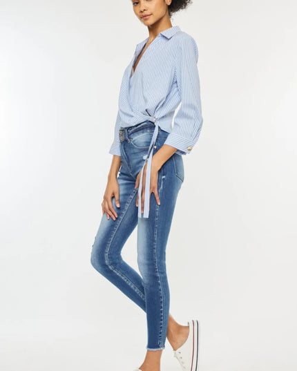 Kancan Distressed Raw Hem High Waist Jeans - THE AMERICAN BLUE
