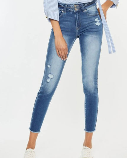 Kancan Distressed Raw Hem High Waist Jeans - THE AMERICAN BLUE